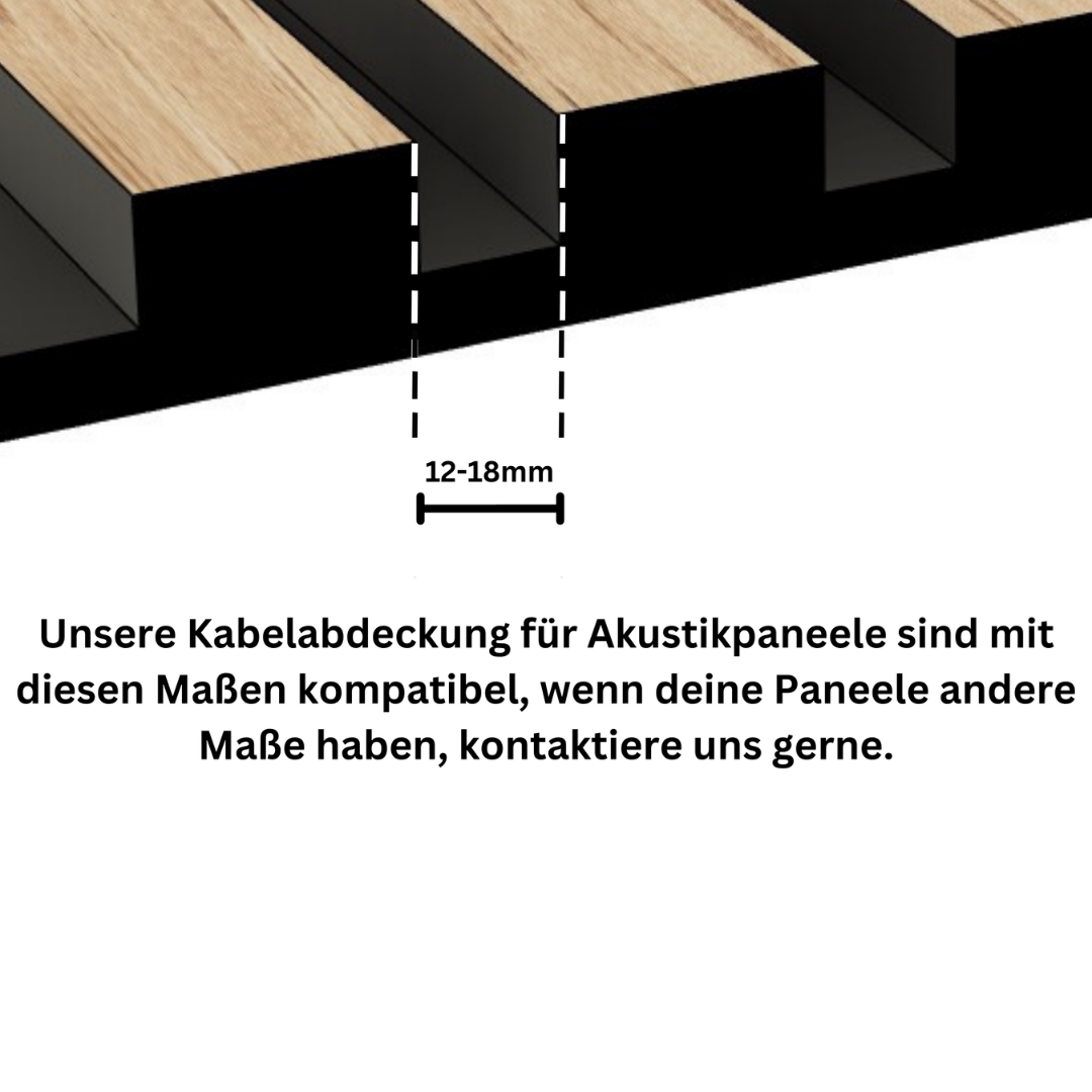 Passform-Garantie: Kabelabdeckung für Standard-Akustikpaneele mit 12-18mm Lamellen-Zwischenraum
