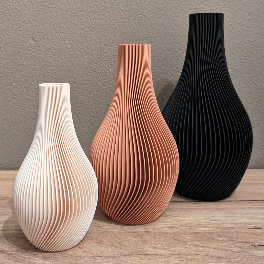Vase 3D-Druck mit Rillen Lunar