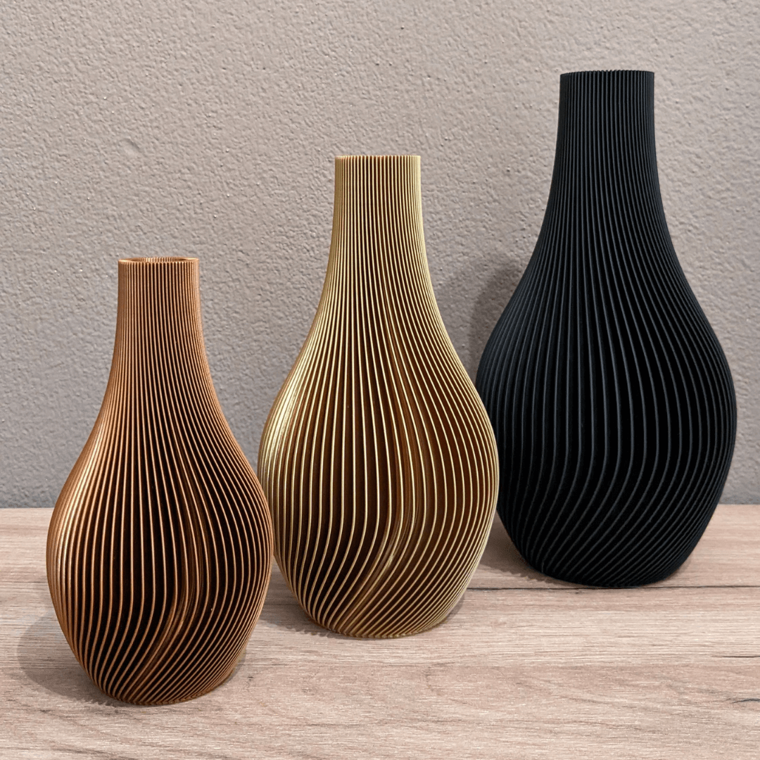 Vase 3D-Druck mit Rillen Lunar