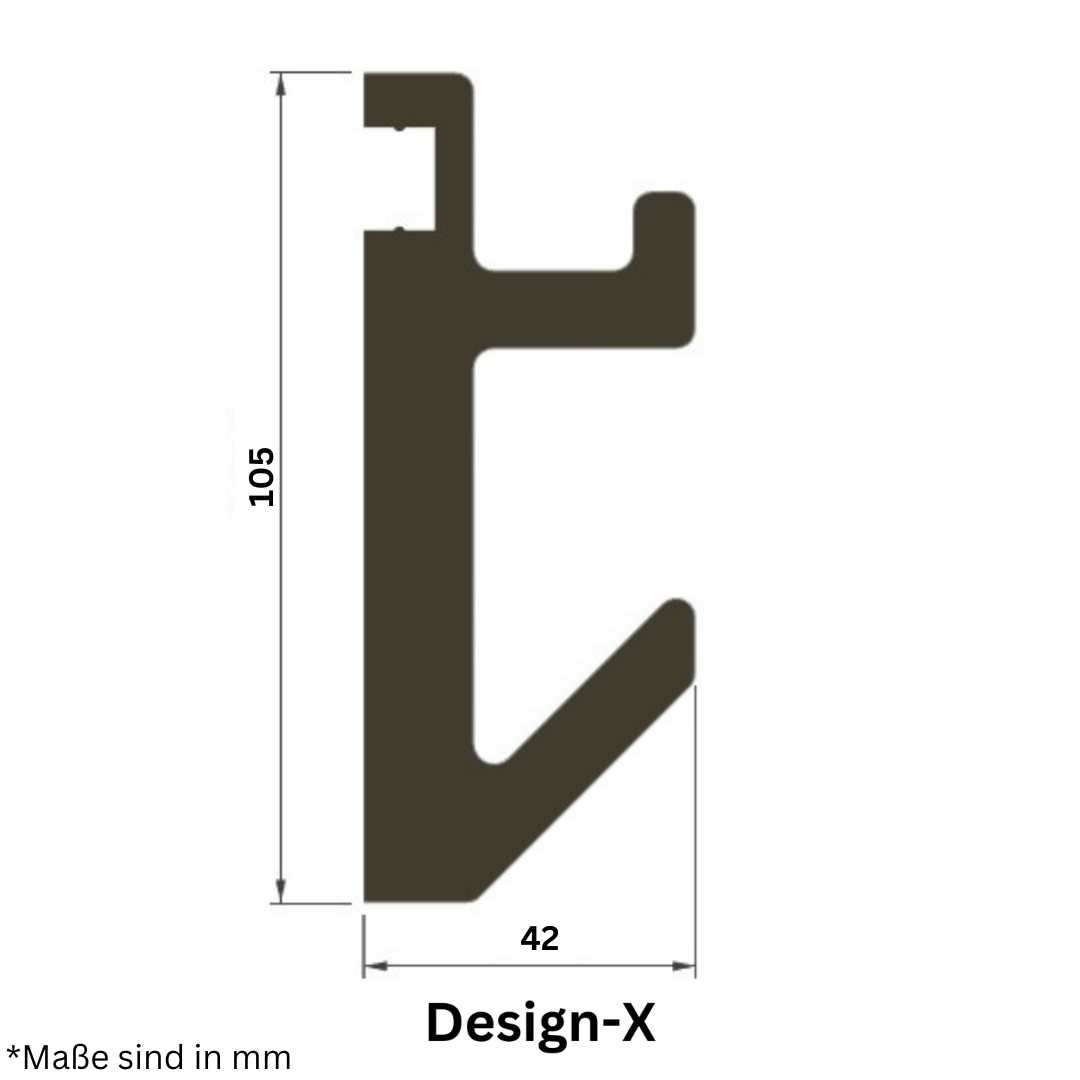 Technische Zeichnung mit Maßen in mm für Akustikpaneele Haken – Passend für Standard-Lamellen – Design-X